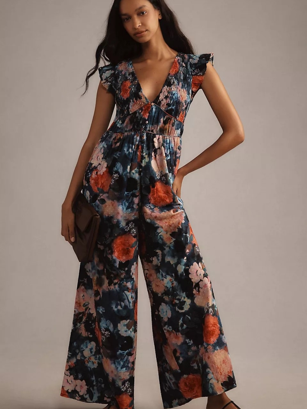 Anthropologie The Peregrine Jumpsuit in Virbant Navy Floral Pattern